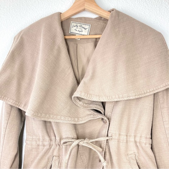 Lucky Brand Woven Jacket XS Shawl Tie Waist Tan Minimalist lightweight cotton - Picture 6 of 16